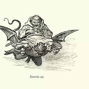Evil monk flying on back of a demon. Fantasy