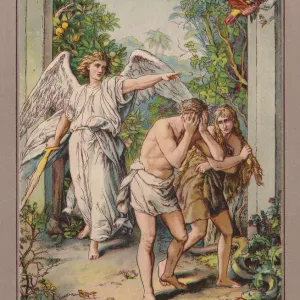 Print of Adam and Eve expelled from Paradise, Chromolithograph