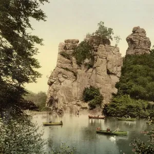 The Externsteine near Detmold, North Rhine-Westphalia, c. 1890, Germany, Historic, digitally restored reproduction from a 19th century original