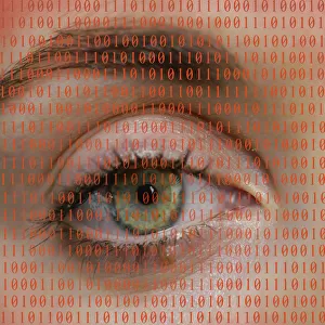 Eye with binary numbers, symbolic image for digitalisation