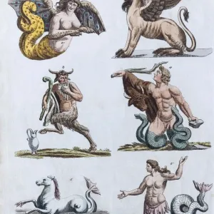 Hand-colored copper engraving print of a fabulous animal