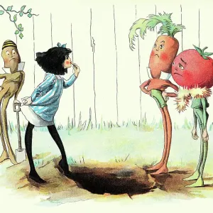 Vintage Print of Little Girl with Vegetable Men Vintage Print of Little Girl with Vegetable Men