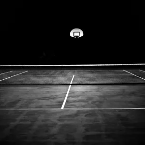 Fake Moon Print over Tennis Court Fake Moon Print over Tennis Court