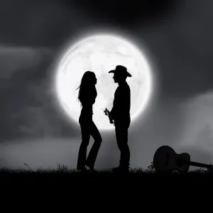 Full Moon Night Silhouette Couple Print Full Moon Night Silhouette Couple Print