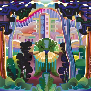 Fantasy forest and buildings landscape