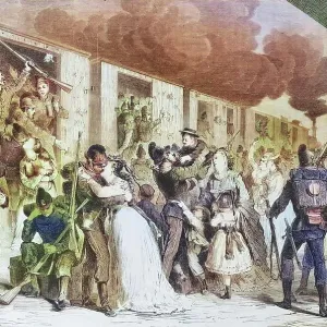 Farewell of Bavarian Landwehrleute in Munich, illustrated war chronicle 1870-1871, German-French campaign, Germany, France Farewell of Bavarian Landwehrleute in Munich, illustrated war chronicle 1870-1871, German-French campaign, Germany, France