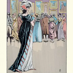 Fashionable young woman viewing art at the Salon, Paris, 1800 Fashionable young woman viewing art at the Salon, Paris, 1800