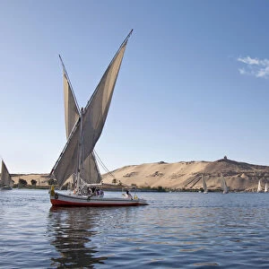 Felucca, a traditional wooden sailing boat, on the Nile, Aswan, Egypt, Africa