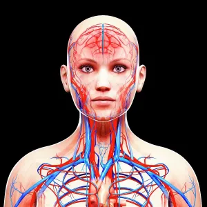 Female cardiovascular system, computer artwork