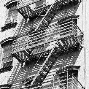 Fire escape platforms and stairs, Chelsea, New York, USA