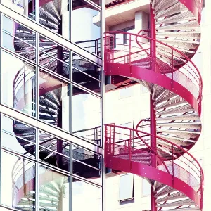 Fire escape and its reflection on a building in La Defense, Nanterre, France Fire escape and its reflection on a building in La Defense, Nanterre, France