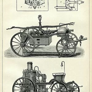 Fireworker extinguishing water pump cart 1898