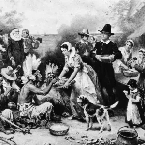 First Thanksgiving Dinner Print - 1621 Illustration First Thanksgiving Dinner Print - 1621 Illustration