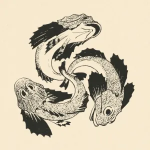 Three Fish Swimming in Circle Art Nouveau Print, 1896