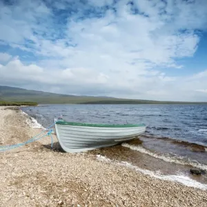 Fishing boat Print on Loch Loyal Shore Fishing boat Print on Loch Loyal Shore