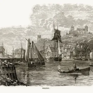 Fishing Village of Whitby in Yorkshire, England Victorian Engraving, Circa 1840
