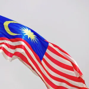 Flag of Malaysia, at flagpole, Merdeka Square, Kuala Lumpur, Malaysia, Southeast Asia