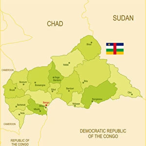 Flat map of Central African Republic with flag