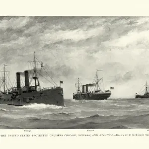 Fleet of US Navy warships, late 19th Century, Chicago, Newark, Atlanta Fleet of US Navy warships, late 19th Century, Chicago, Newark, Atlanta