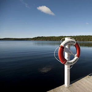 Floating platform with a life ring, Sweden, Europe