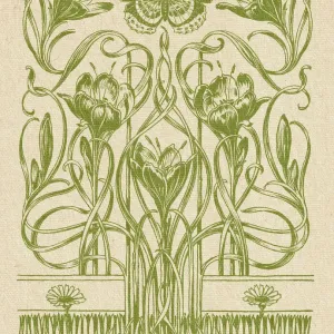 Floral Ornament Print with Lilies and Butterfly, 1897 Art Nouveau