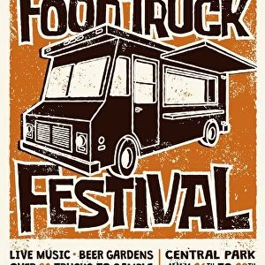 Food Truck Festival Screen Printed Poster Vector Design