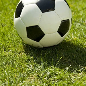 Football on a green lawn