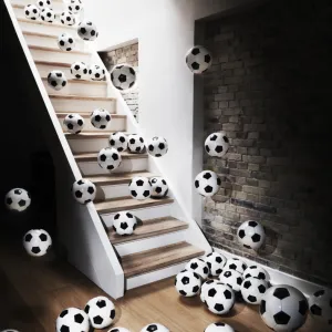 Footballs falling down from staircase