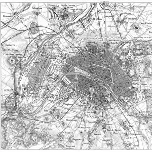 Fortifications of Paris Map Engraving