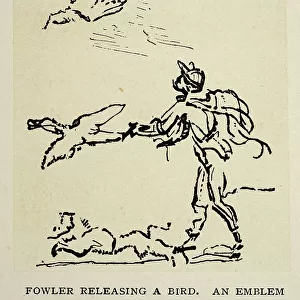Fowler releasing a bird, Hunter, Hunting, after a drawing by Leonardo da Vinci