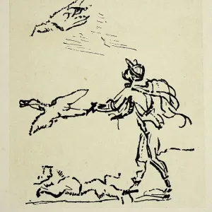 Fowler releasing a bird, Hunter, Hunting, after a drawing by Leonardo da Vinci Fowler releasing a bird, Hunter, Hunting, after a drawing by Leonardo da Vinci