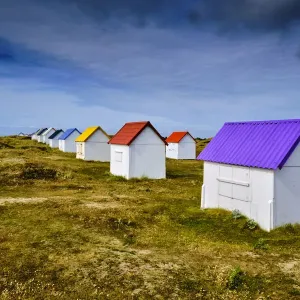 France, Normandy, Manche department, Gouville-sur-Mer, the beach huts of Gouville