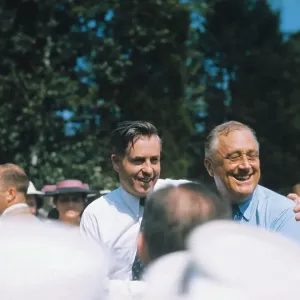 Franklin Delano Roosevelt with Henry Wallace Outside with Crowd of People Franklin Delano Roosevelt with Henry Wallace Outside with Crowd of People