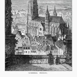 Freiburg Minster Cathedral in Breisgau, Germany Circa 1887