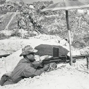 French Soldier Taking Cover in Trench and Under Umbrella French Soldier Taking Cover in Trench and Under Umbrella