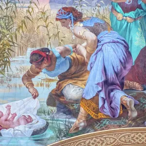 Fresco painting depicting the Finding of Moses, Dakovo Cathedral (Cathedral of St. Peter), Dakovo, Croatia Fresco painting depicting the Finding of Moses, Dakovo Cathedral (Cathedral of St. Peter), Dakovo, Croatia