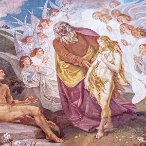 Fresco painting depicting God bringing Eve to Adam in the Garden of Eden, Dakovo Cathedral (Cathedral of St. Peter), Dakovo, Croatia