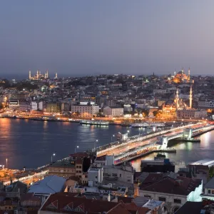 Galata bridge with Old Istanbul at dusk