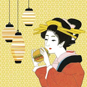 Geisha Eating a Hamburger