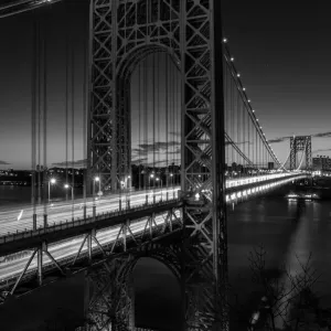 George Washington Bridge At Night B&W