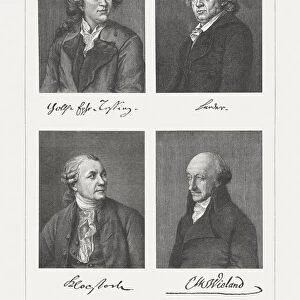 Four German classic writers, 18th century, wood engravings, published 1897