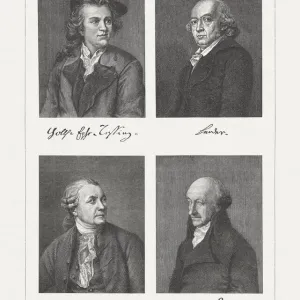 Four German classic writers, 18th century, wood engravings, published 1897 Four German classic writers, 18th century, wood engravings, published 1897