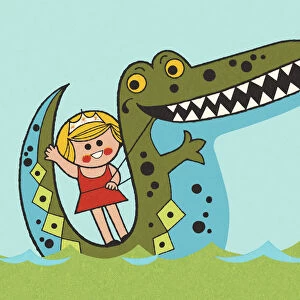 Girl Riding on an Alligator