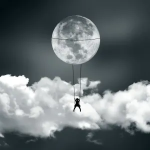 Girl Swinging on the Moon Print Girl Swinging on the Moon Print