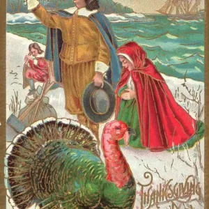 Print of Pilgrims Landing in America, circa 1850 Print of Pilgrims Landing in America, circa 1850