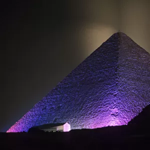 Giza Pyramid illuminated at night, Giza, Egypt