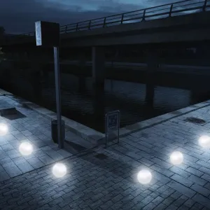 Glowing balls floating in urban scenery Glowing balls floating in urban scenery