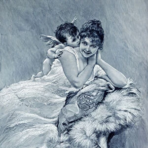 God of Love cupid kissing beautiful woman illustration 1901