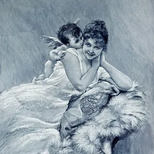 God of Love cupid kissing beautiful woman illustration 1901 God of Love cupid kissing beautiful woman illustration 1901