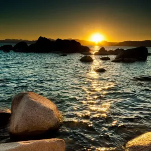 Gold and Blue East Shore Print, Lake Tahoe Landscape Gold and Blue East Shore Print, Lake Tahoe Landscape